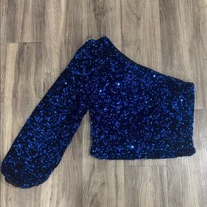 Elegant One-Shoulder Sequin Top - Midnight Blue